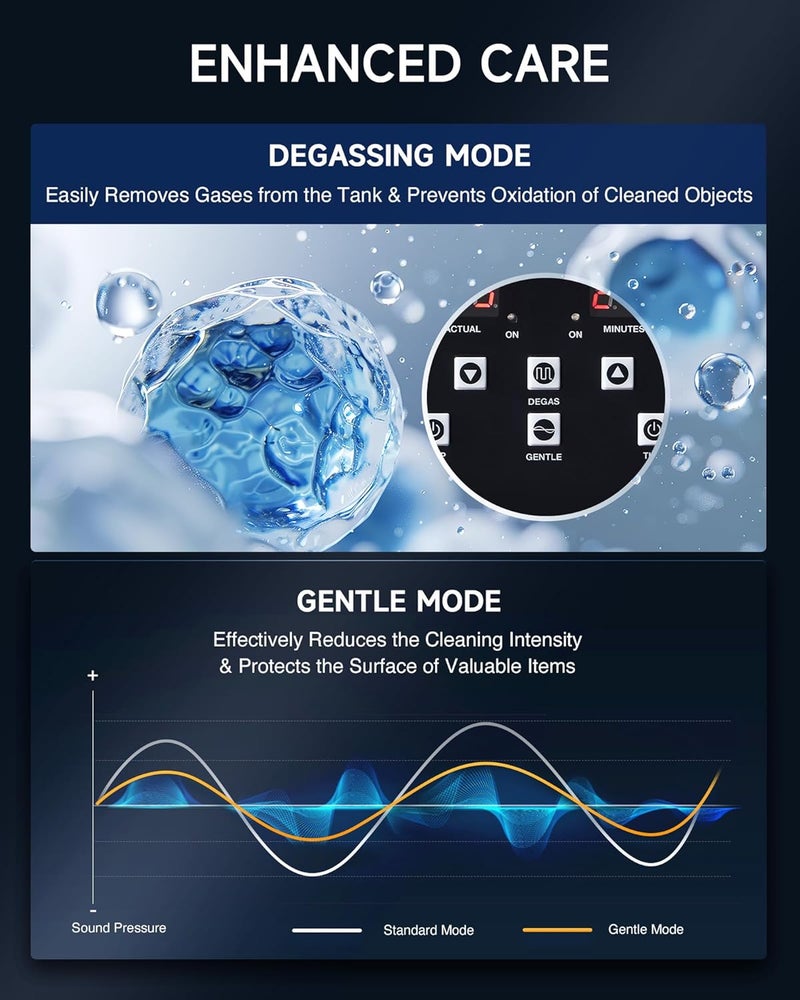CREWORKS 2L Digital Ultrasonic Cleaner with Degas & Gentle Modes, 0.5 gal. Ultrasonic Cleaning Machine with 150W Heater & 1-30 min. Timer, 60W Professional Ultrasound Cleaner for Glasses Toys Tools - Image 4